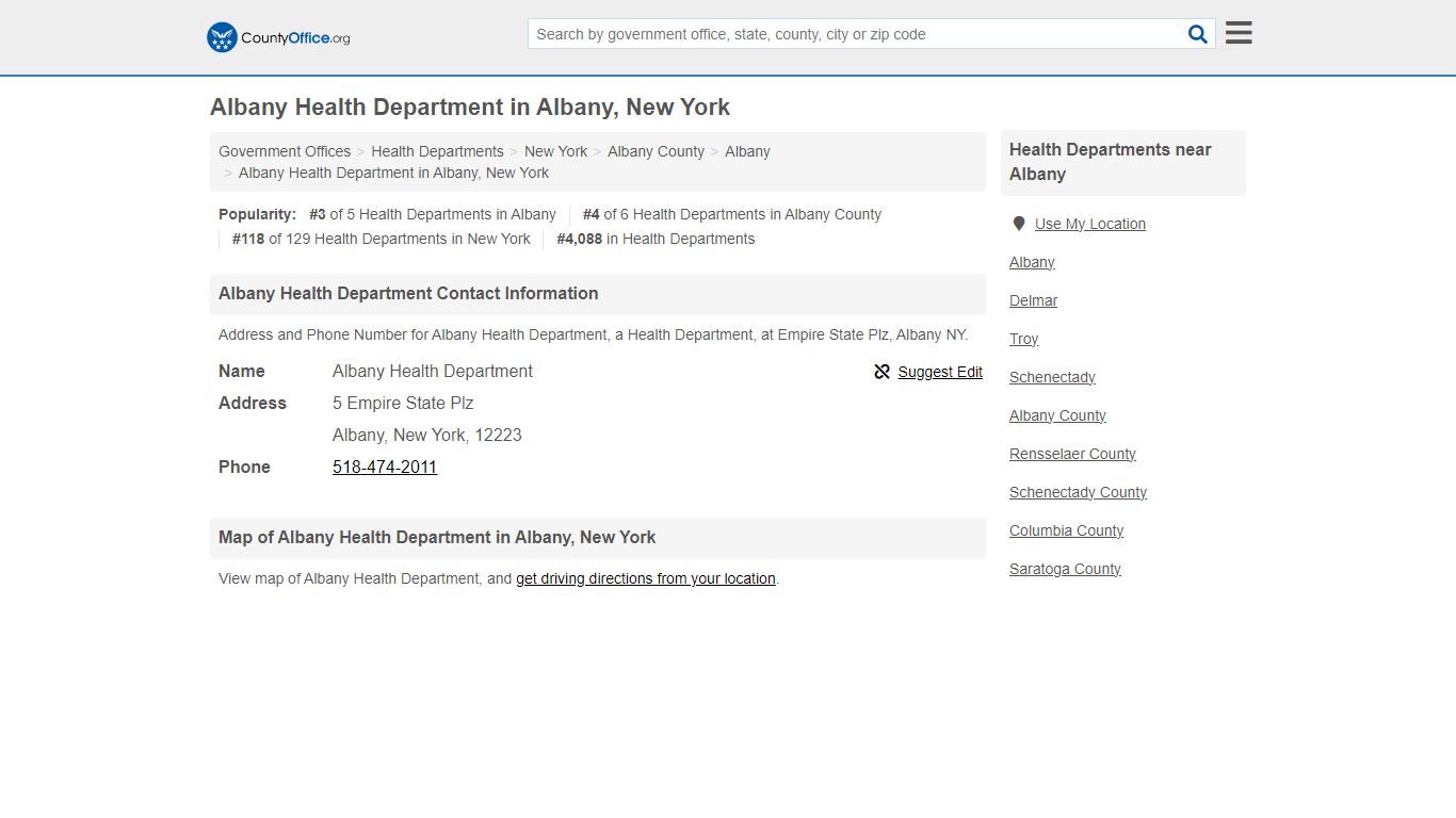 Albany Health Department - Albany, NY (Address and Phone) - County Office