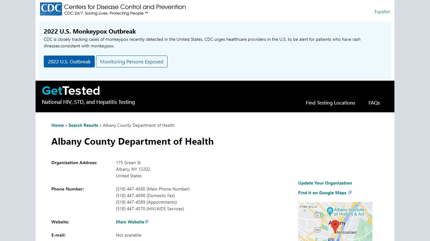 Albany County Department of Health | Get Tested - Centers for Disease ...
