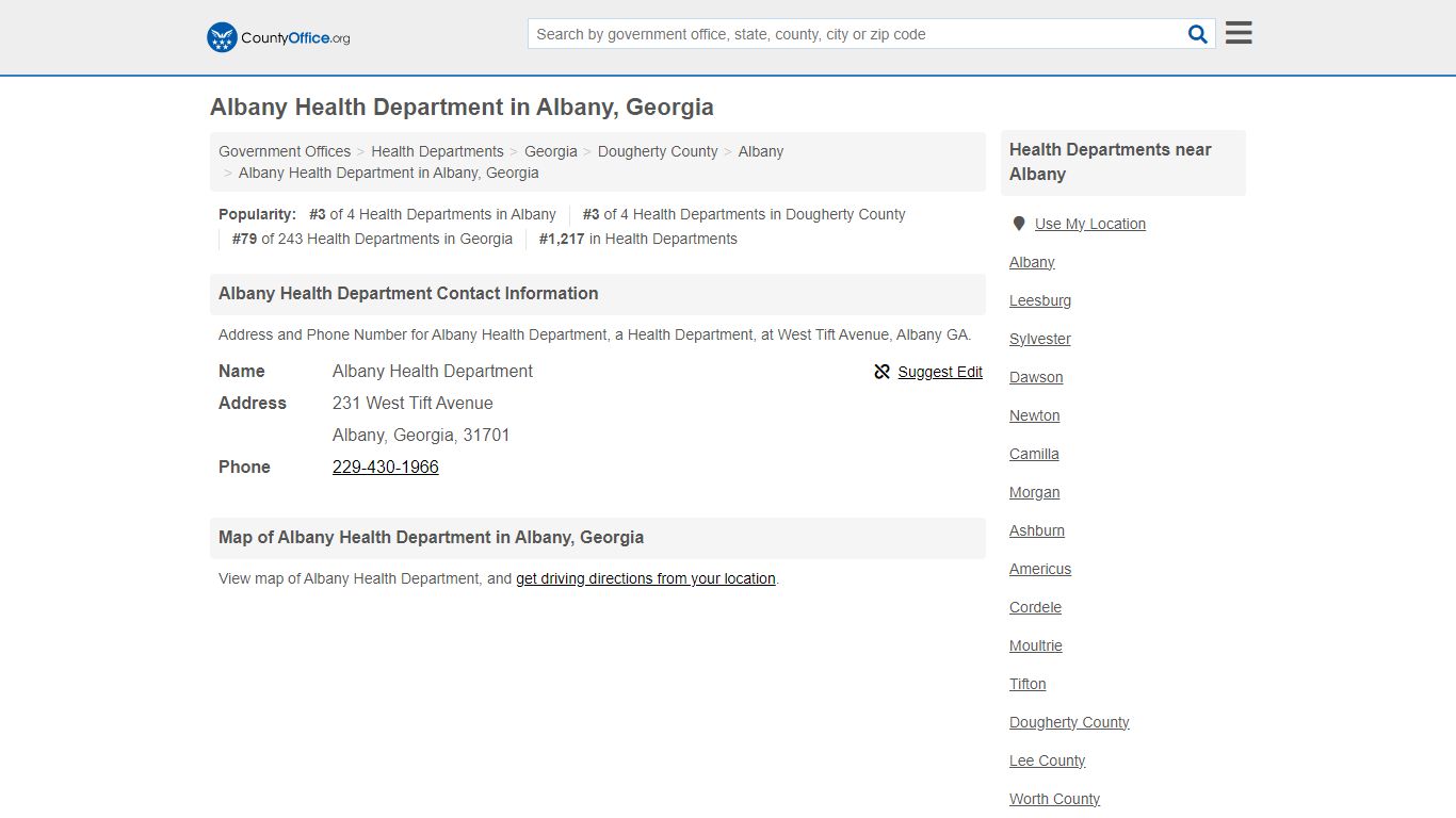 Albany Health Department - Albany, GA (Address and Phone) - County Office